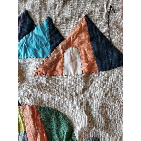 Vintage Fabric Art Camel Pyramids Egypt Rustic Hand Made 15.5" x 17" - Picture 3 of 5